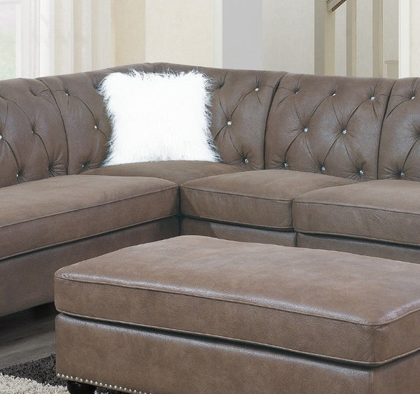 English Elm Living Room L-Shaped Leatherette Sectional with Diamond Tufting and Brass Stud Accents B011S02754