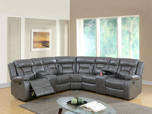 English Elm Contemporary Reclining Sectional Sofa in Gel Leatherette with Cup Holder Lounge Set Grey B011S02755