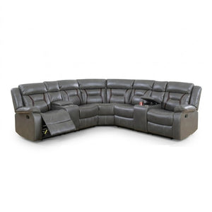 English Elm Contemporary Reclining Sectional Sofa in Gel Leatherette with Cup Holder Lounge Set Grey B011S02755