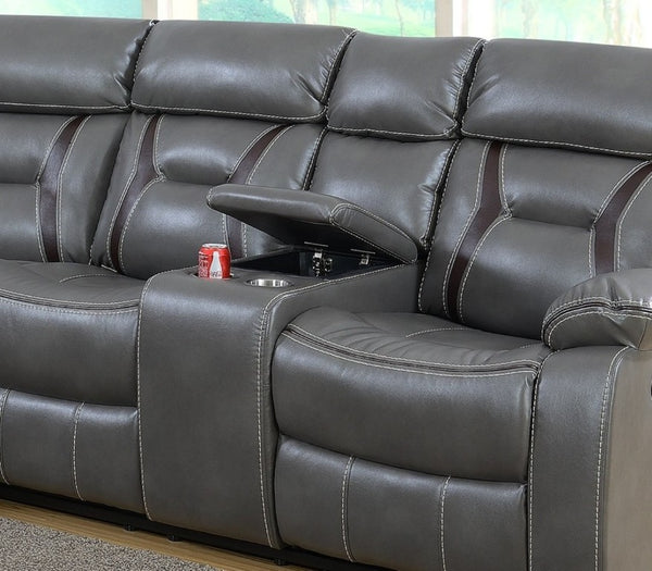 English Elm Contemporary Reclining Sectional Sofa in Gel Leatherette with Cup Holder Lounge Set Grey B011S02755