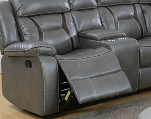 English Elm Contemporary Reclining Sectional Sofa in Gel Leatherette with Cup Holder Lounge Set Grey B011S02755