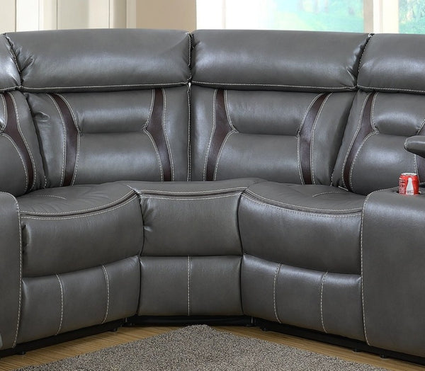 English Elm Contemporary Reclining Sectional Sofa in Gel Leatherette with Cup Holder Lounge Set Grey B011S02755