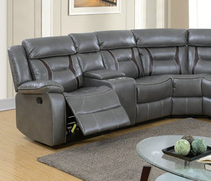 English Elm Contemporary Reclining Sectional Sofa in Gel Leatherette with Cup Holder Lounge Set Grey B011S02755