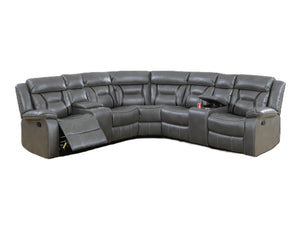 English Elm Contemporary Reclining Sectional Sofa in Gel Leatherette with Cup Holder Lounge Set Grey B011S02755