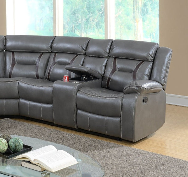 English Elm Contemporary Reclining Sectional Sofa in Gel Leatherette with Cup Holder Lounge Set Grey B011S02755