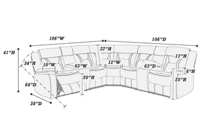 English Elm Contemporary Reclining Sectional Sofa in Gel Leatherette with Cup Holder Lounge Set Grey B011S02755