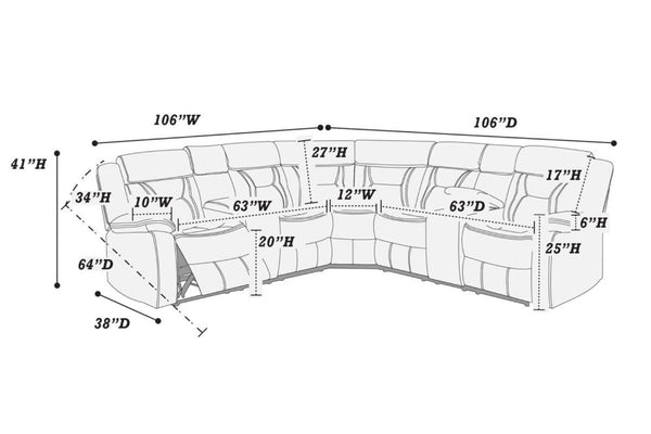 English Elm Contemporary Reclining Sectional Sofa in Gel Leatherette with Cup Holder Lounge Set Grey B011S02755