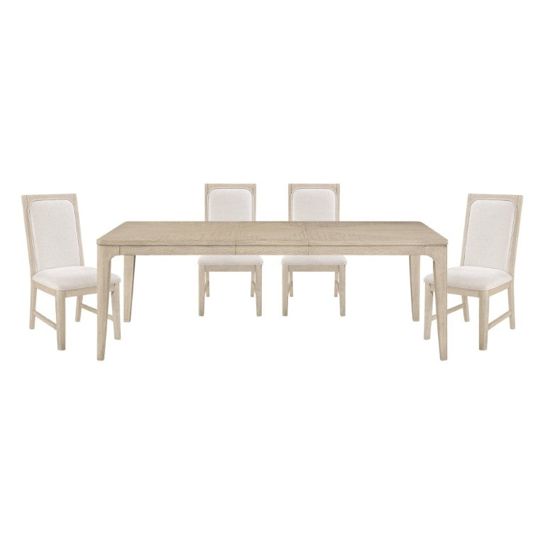 English Elm Modern Oak Veneer Extendable Dining Set with Four Upholstered Chairs in Gray Finish B011S02756