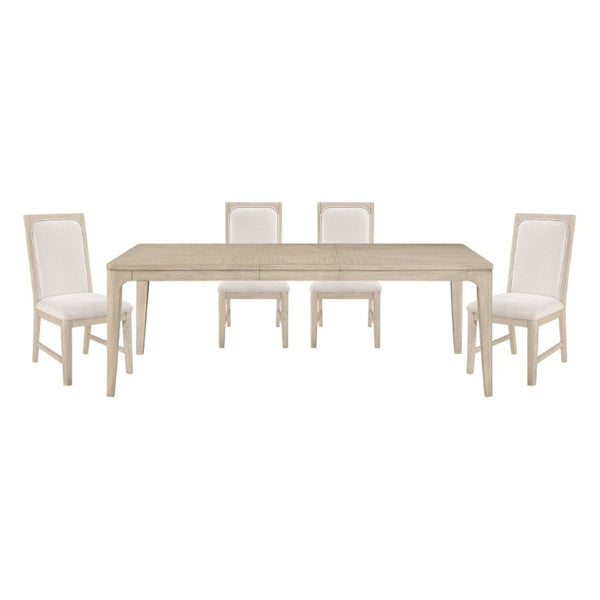English Elm Modern Oak Veneer Extendable Dining Set with Four Upholstered Chairs in Gray Finish B011S02756