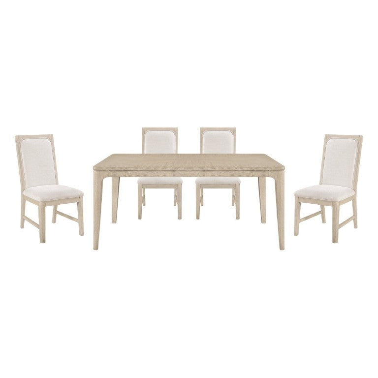English Elm Modern Oak Veneer Extendable Dining Set with Four Upholstered Chairs in Gray Finish B011S02756