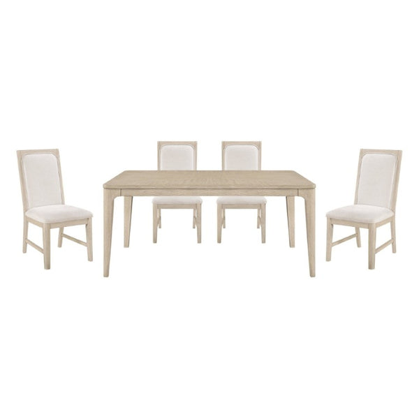 English Elm Modern Oak Veneer Extendable Dining Set with Four Upholstered Chairs in Gray Finish B011S02756