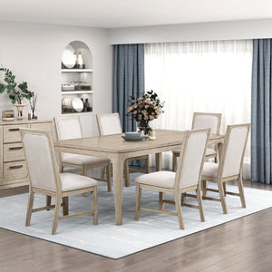 English Elm Modern Oak Veneer Extendable Dining Set with Six Upholstered Chairs Gray Finish B011S02757