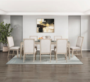 English Elm Modern Oak Veneer Extendable Dining Set with Eight Upholstered Chairs for Nine B011S02758