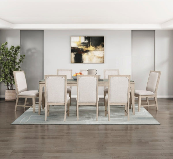 English Elm Modern Oak Veneer Extendable Dining Set with Eight Upholstered Chairs for Nine B011S02758