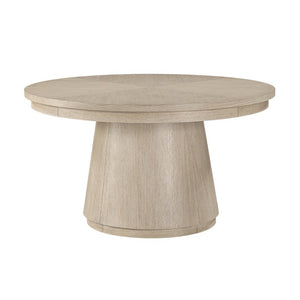 English Elm Modern Transitional Round Pedestal Dining Set Oak Veneer Table Four Beige Chairs B011S02759
