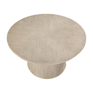 English Elm Modern Transitional Round Pedestal Dining Set Oak Veneer Table Four Beige Chairs B011S02759