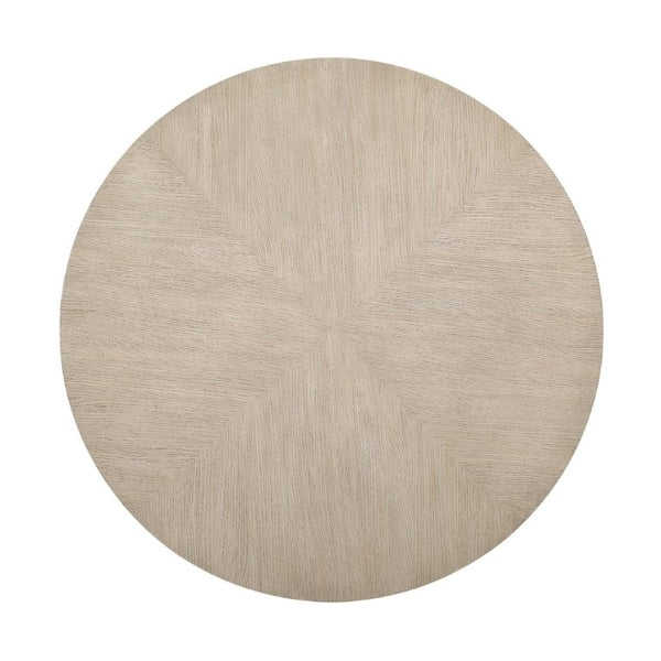 English Elm Modern Transitional Round Pedestal Dining Set Oak Veneer Table Four Beige Chairs B011S02759