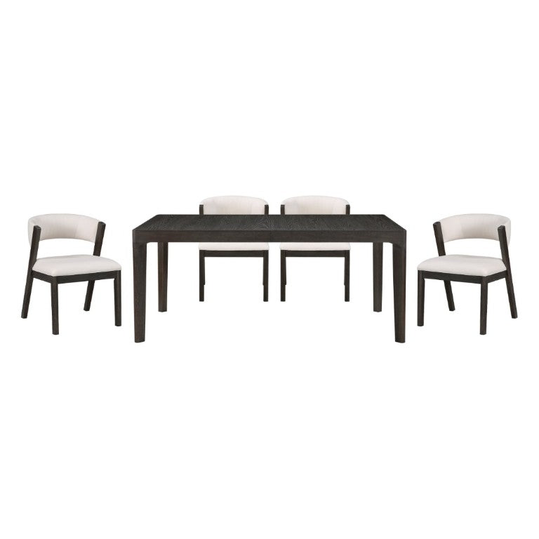 English Elm Black Oak Veneer Extendable Dining Set Seats Eight with Curved Upholstered Side Chairs B011S02760