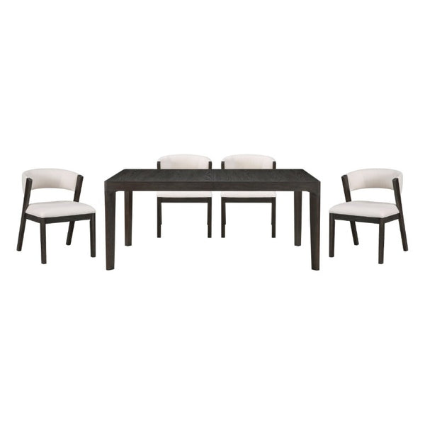 English Elm Black Oak Veneer Extendable Dining Set Seats Eight with Curved Upholstered Side Chairs B011S02760