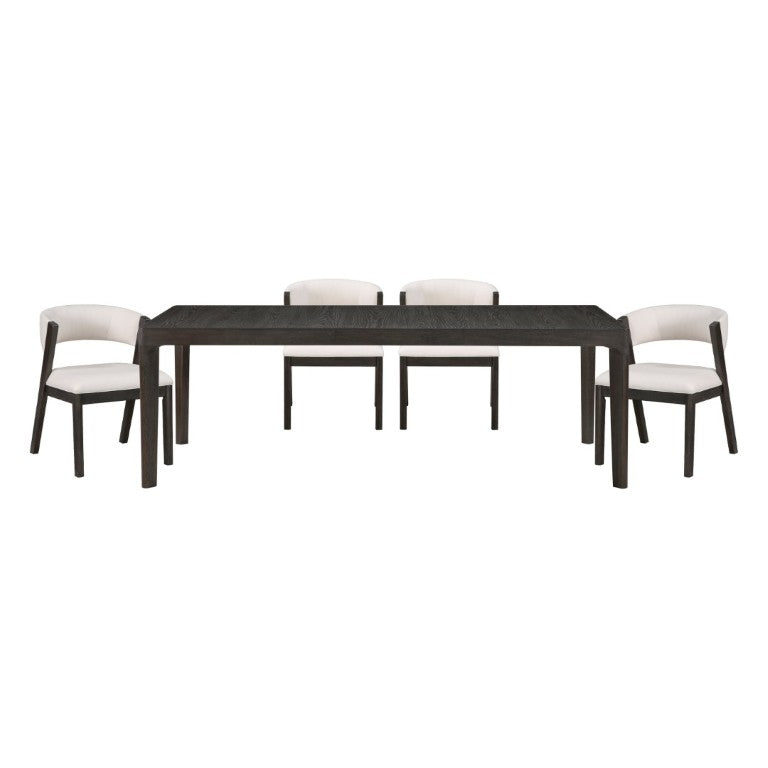 English Elm Black Oak Veneer Extendable Dining Set Seats Eight with Curved Upholstered Side Chairs B011S02760