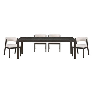 English Elm Black Oak Veneer Extendable Dining Set Seats Eight with Curved Upholstered Side Chairs B011S02760
