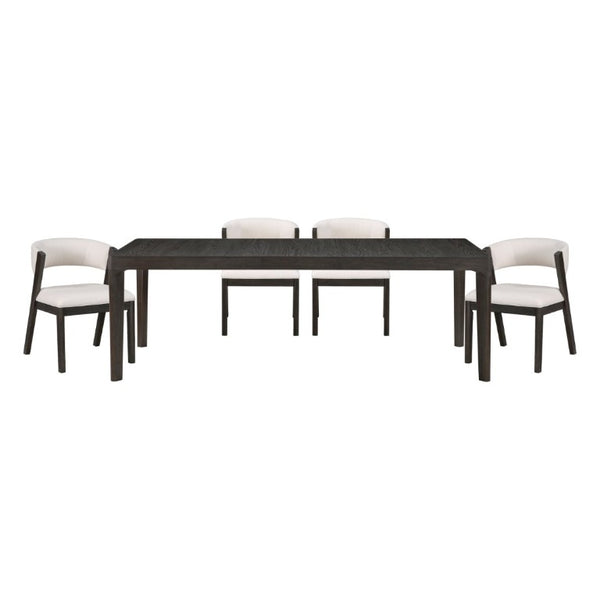 English Elm Black Oak Veneer Extendable Dining Set Seats Eight with Curved Upholstered Side Chairs B011S02760