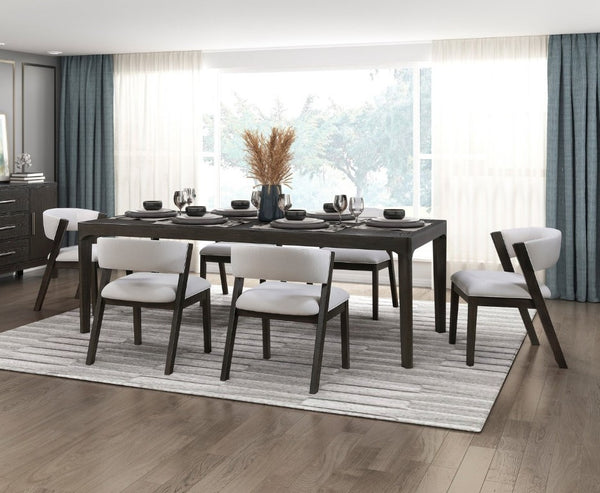 English Elm Black Oak Veneer Extendable Dining Set Seven Piece Mid-Century Table Six Curved Chairs B011S02761
