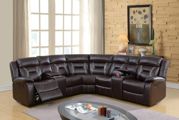 English Elm Contemporary Reclining Sectional Sofa in Gel Leatherette with Cup Holder Lounge Set Dark Brown B011S02763