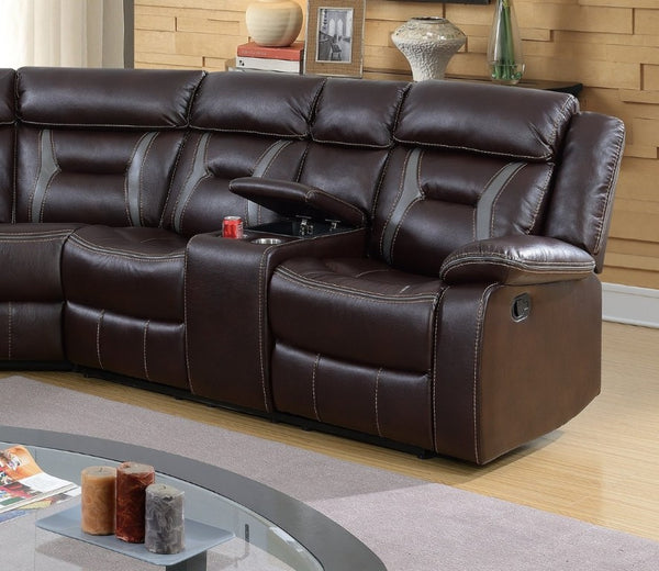 English Elm Contemporary Reclining Sectional Sofa in Gel Leatherette with Cup Holder Lounge Set Dark Brown B011S02763