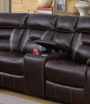English Elm Contemporary Reclining Sectional Sofa in Gel Leatherette with Cup Holder Lounge Set Dark Brown B011S02763