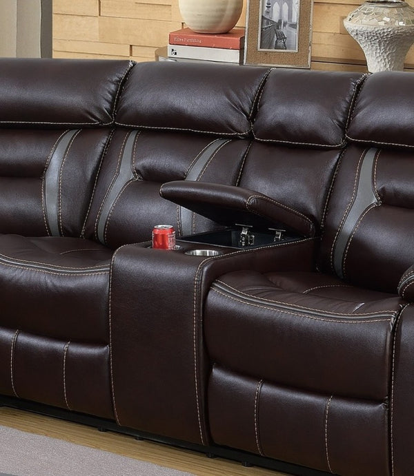 English Elm Contemporary Reclining Sectional Sofa in Gel Leatherette with Cup Holder Lounge Set Dark Brown B011S02763