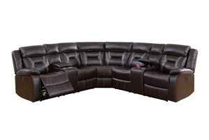 English Elm 3Pc Power Reclining Sectional Sofa Gel Leatherette L-Shape Living Room Set Dark Brown B011S02764