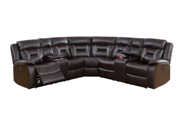 English Elm 3Pc Power Reclining Sectional Sofa Gel Leatherette L-Shape Living Room Set Dark Brown B011S02764