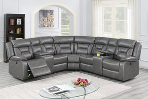 English Elm 3Pc Power Reclining Sectional Sofa Gel Leatherette L-Shape Living Room Set Grey B011S02765