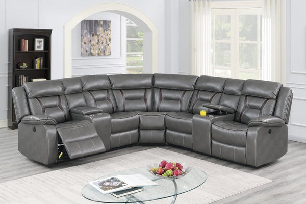 English Elm 3Pc Power Reclining Sectional Sofa Gel Leatherette L-Shape Living Room Set Grey B011S02765