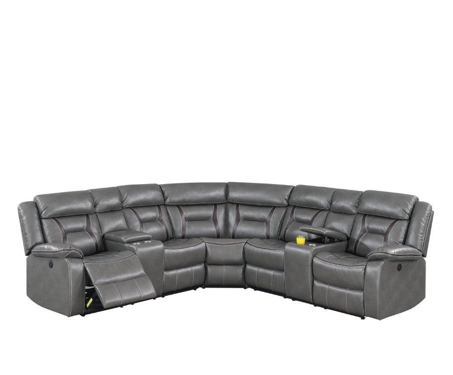 English Elm 3Pc Power Reclining Sectional Sofa Gel Leatherette L-Shape Living Room Set Grey B011S02765