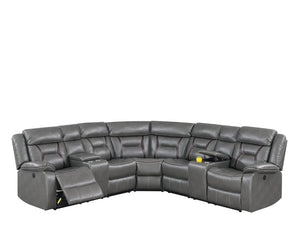 English Elm 3Pc Power Reclining Sectional Sofa Gel Leatherette L-Shape Living Room Set Grey B011S02765