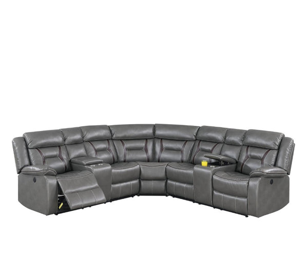 English Elm 3Pc Power Reclining Sectional Sofa Gel Leatherette L-Shape Living Room Set Grey B011S02765