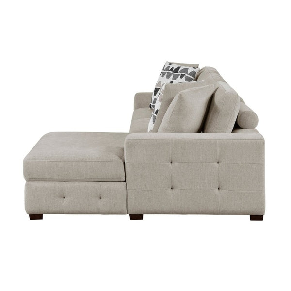 English Elm Taupe Chenille Sleeper Sectional with Storage Chaise Tufted Cushions Solid Wood Legs Right Chaise B011S02766