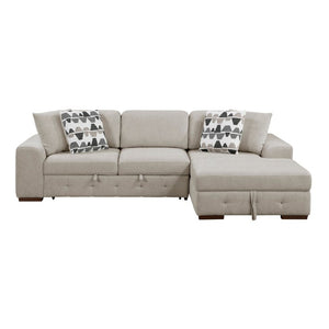 English Elm Taupe Chenille Sleeper Sectional with Storage Chaise Tufted Cushions Solid Wood Legs Right Chaise B011S02766