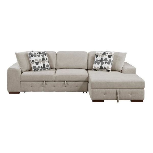 English Elm Taupe Chenille Sleeper Sectional with Storage Chaise Tufted Cushions Solid Wood Legs Right Chaise B011S02766