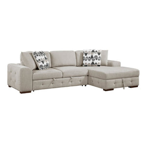 English Elm Taupe Chenille Sleeper Sectional with Storage Chaise Tufted Cushions Solid Wood Legs Right Chaise B011S02766