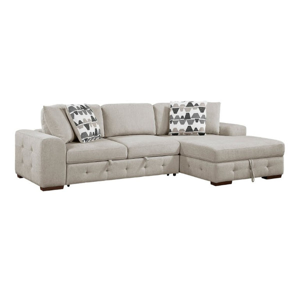 English Elm Taupe Chenille Sleeper Sectional with Storage Chaise Tufted Cushions Solid Wood Legs Right Chaise B011S02766