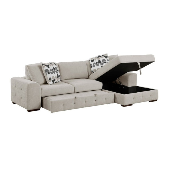 English Elm Taupe Chenille Sleeper Sectional with Storage Chaise Tufted Cushions Solid Wood Legs Right Chaise B011S02766