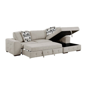 English Elm Taupe Chenille Sleeper Sectional with Storage Chaise Tufted Cushions Solid Wood Legs Right Chaise B011S02766