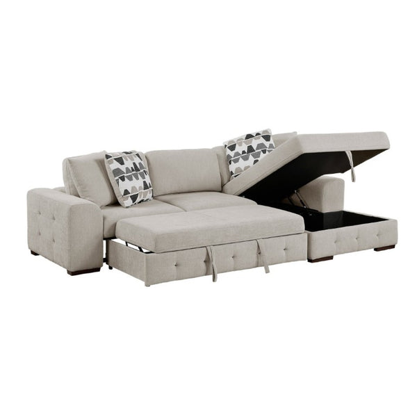 English Elm Taupe Chenille Sleeper Sectional with Storage Chaise Tufted Cushions Solid Wood Legs Right Chaise B011S02766