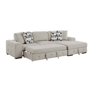 English Elm Taupe Chenille Sleeper Sectional with Storage Chaise Tufted Cushions Solid Wood Legs Right Chaise B011S02766