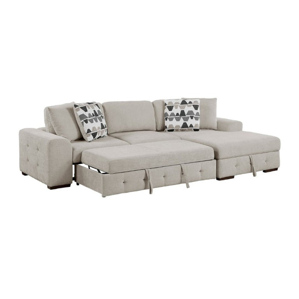 English Elm Taupe Chenille Sleeper Sectional with Storage Chaise Tufted Cushions Solid Wood Legs Right Chaise B011S02766