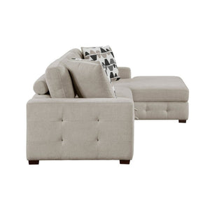 English Elm Taupe Chenille Sleeper Sectional with Storage Chaise Tufted Cushions Solid Wood Legs Right Chaise B011S02766