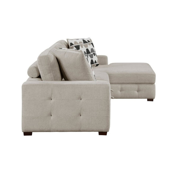 English Elm Taupe Chenille Sleeper Sectional with Storage Chaise Tufted Cushions Solid Wood Legs Right Chaise B011S02766